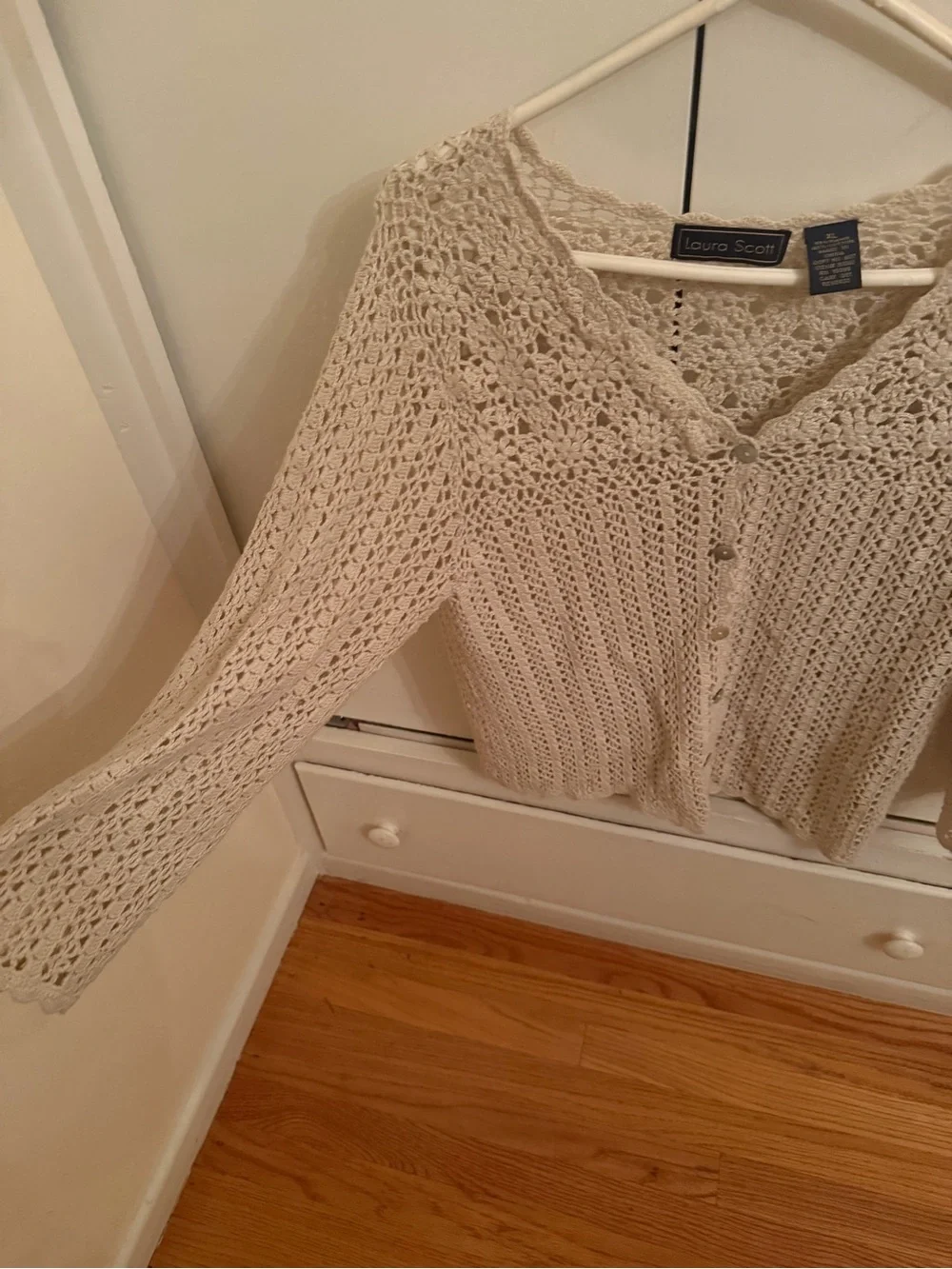Laura Scott Cream Open-Knit Button Front Cardigan